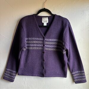 Vintage Fair Isle Nordic Purple Cardigan Cottagecore GrandmaCore Sz M Beaded